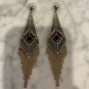 Stella & Dot Gold Fringe Tassel Statement Earrings